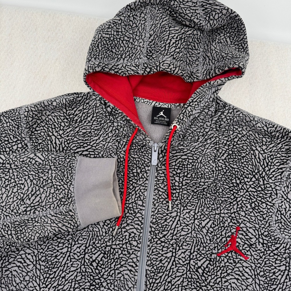 Y2K Jordan Men 3XL Retro3 Elephant Print Full Zip Hoodie Sweatshirt Gray Jumpman